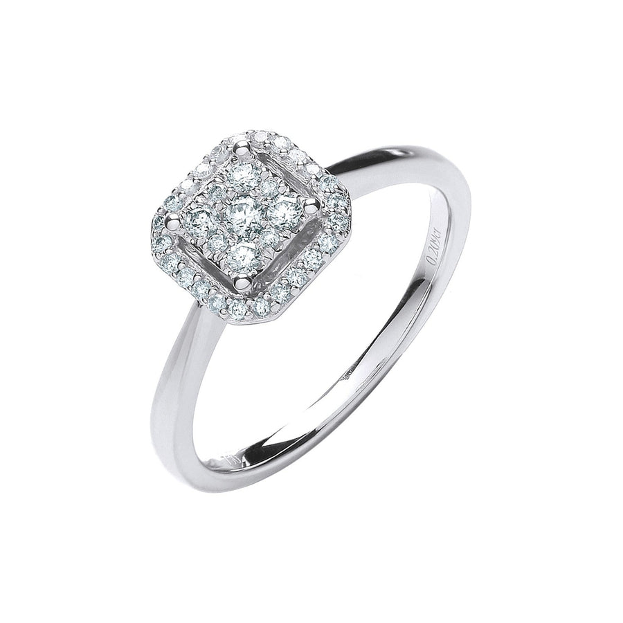 Cluster Diamond Ring 0.20ct H-SI Quality in 18K White Gold - My Jewel World