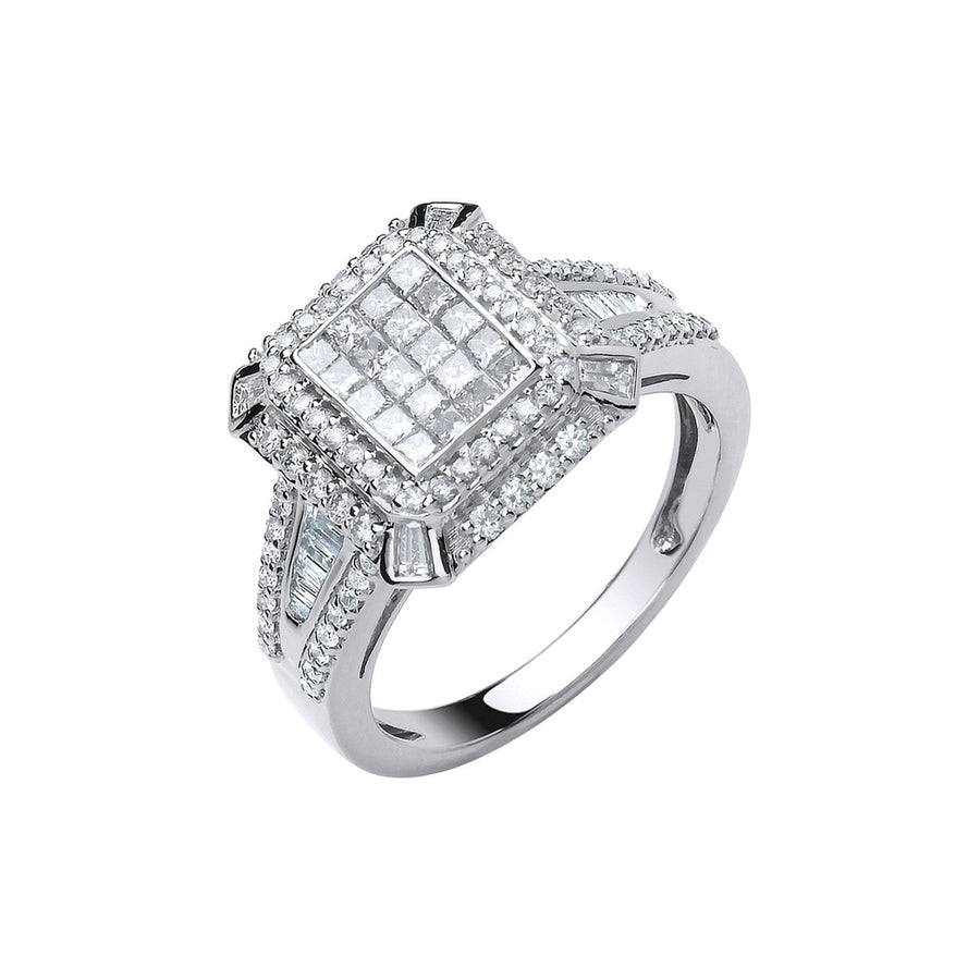 Cluster Diamond Ring 1.00ct H-SI Quality in 18K White Gold - My Jewel World