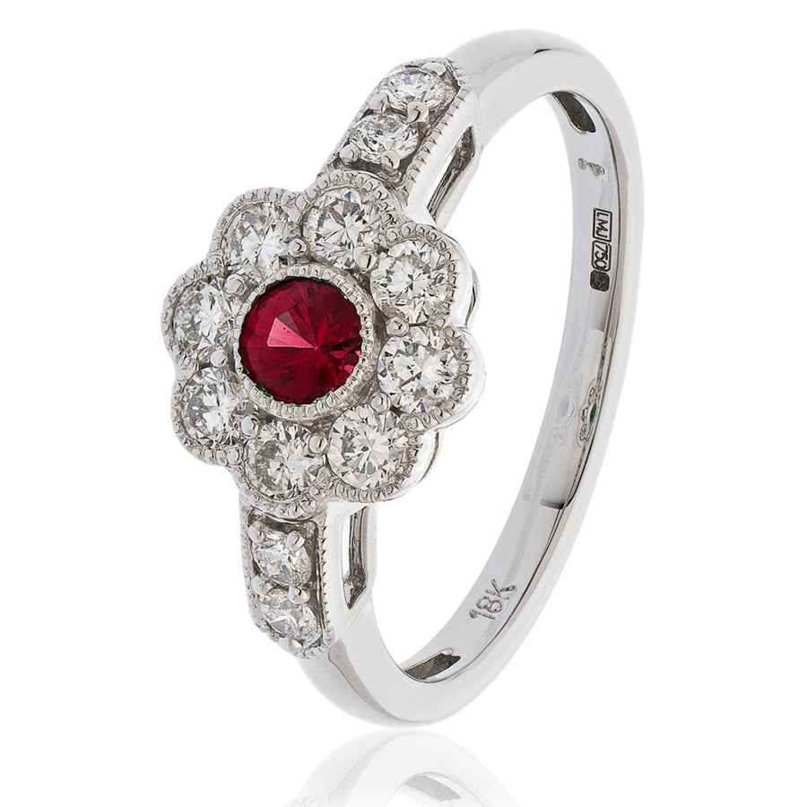 Cluster Ruby & Diamond Ring 0.70ct F-VS Quality in 18k White Gold - My Jewel World