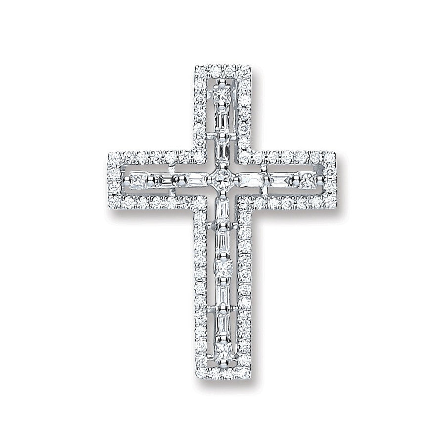 Cross Diamond Pendant Necklace 0.50ct H-SI in 18K White Gold - My Jewel World