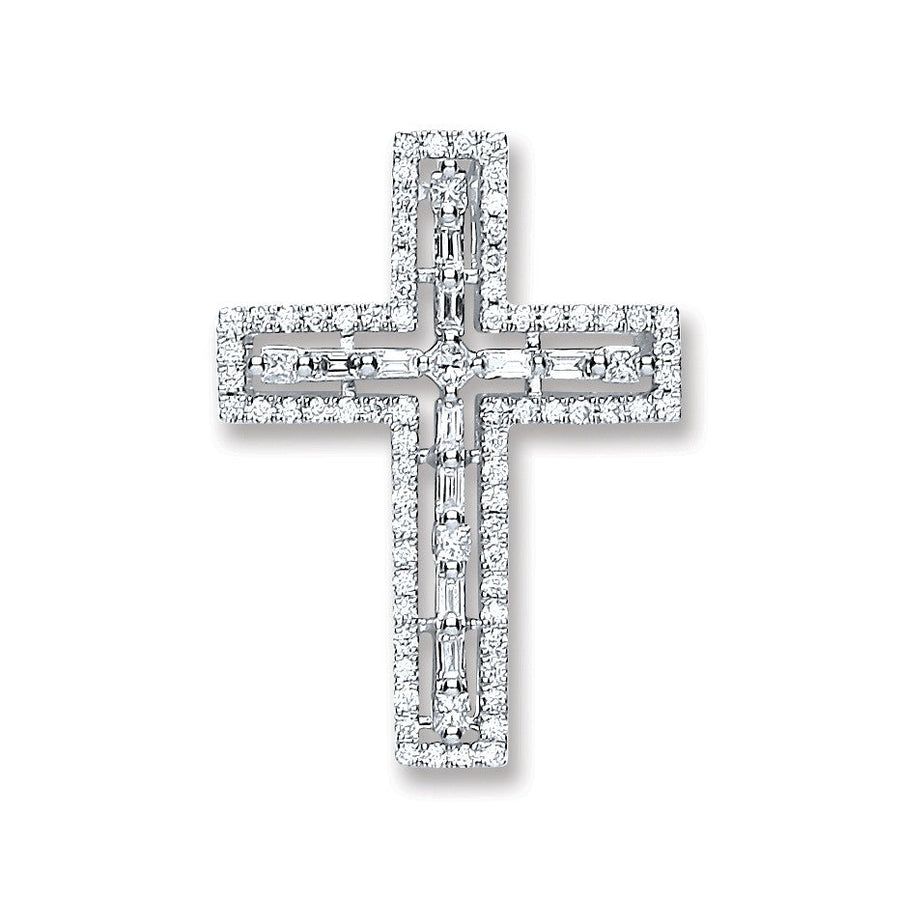 Cross Diamond Pendant Necklace 1.00ct H-SI in 18K White Gold - My Jewel World