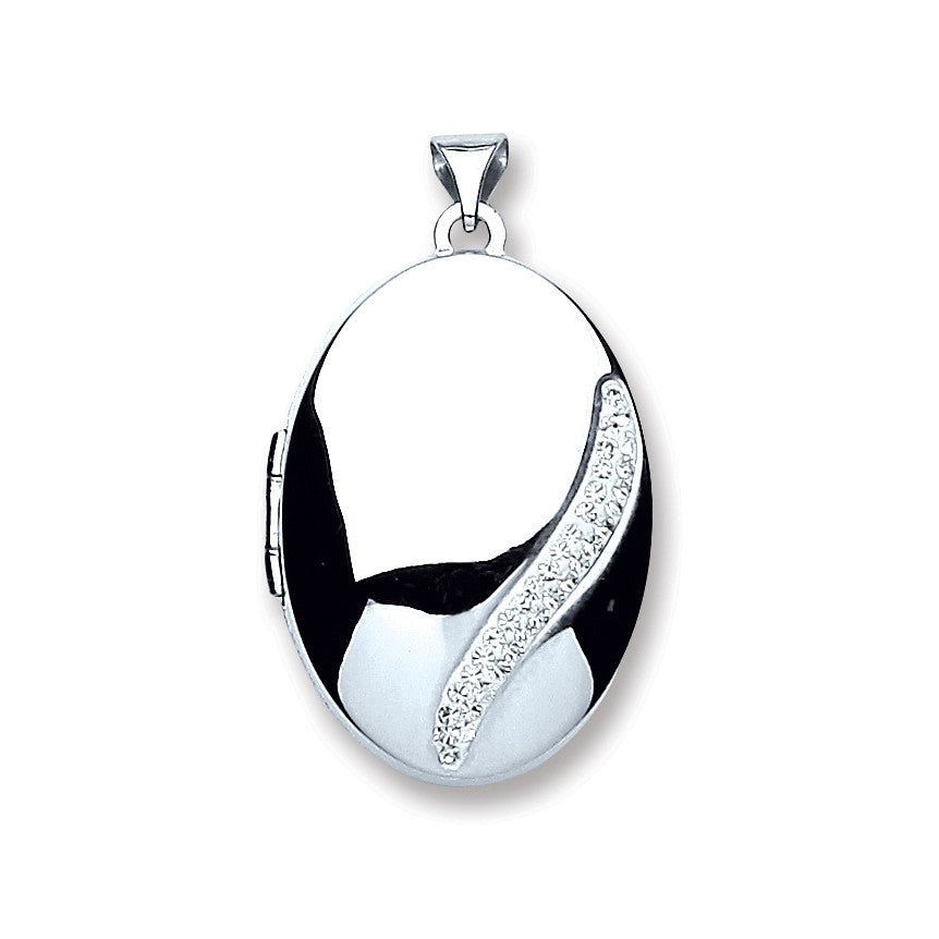 Crystal Oval Shaped 925 Sterling Silver Locket Pendant Necklace - My Jewel World