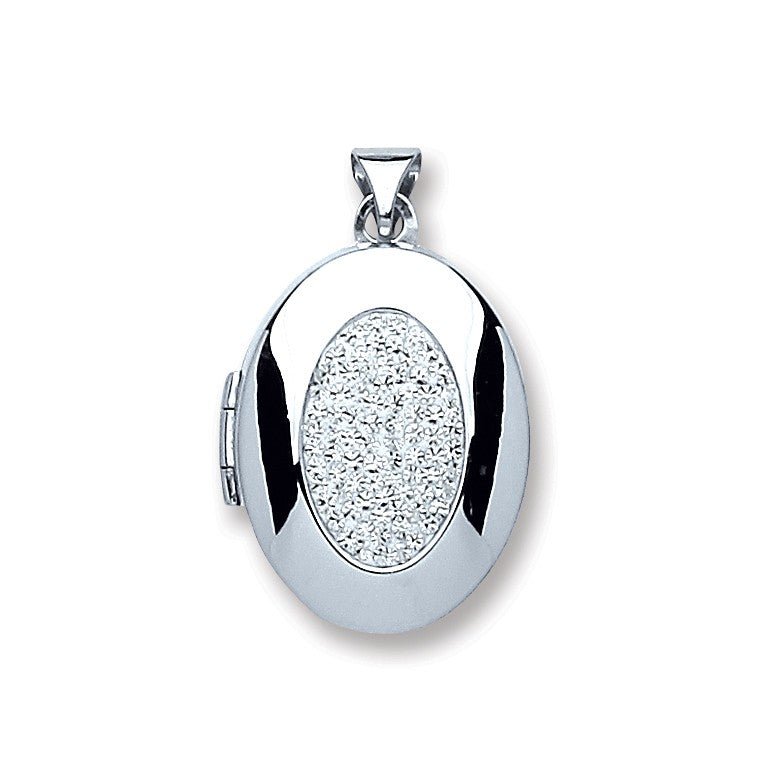 Crystal Oval Shaped Locket Pendant Necklace in Sterling Silver - My Jewel World