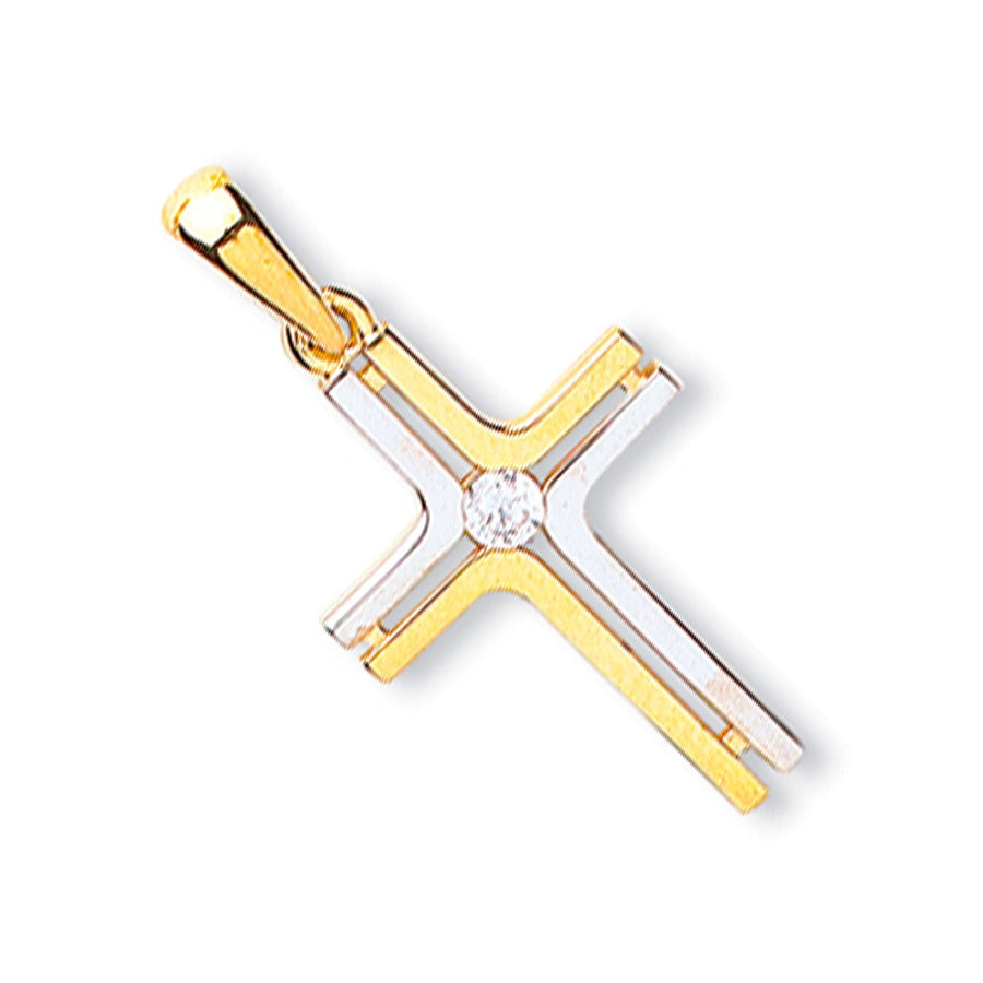 CZ Cross Pendant Necklace in 9ct 2 Tone Gold 1.0g - My Jewel World