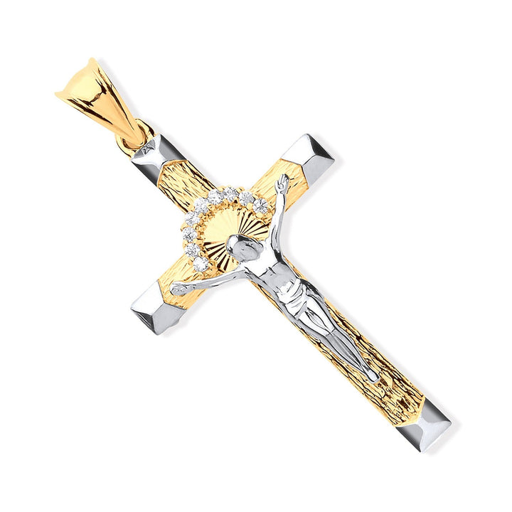 CZ Crucifix Cross Pendant Necklace in 9ct 2 Tone Gold 4.5g - My Jewel World