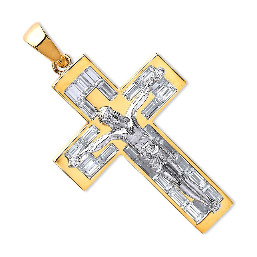 CZ Crucifix Cross Pendant Necklace in 9ct 2 Tone Gold 5.3g - My Jewel World