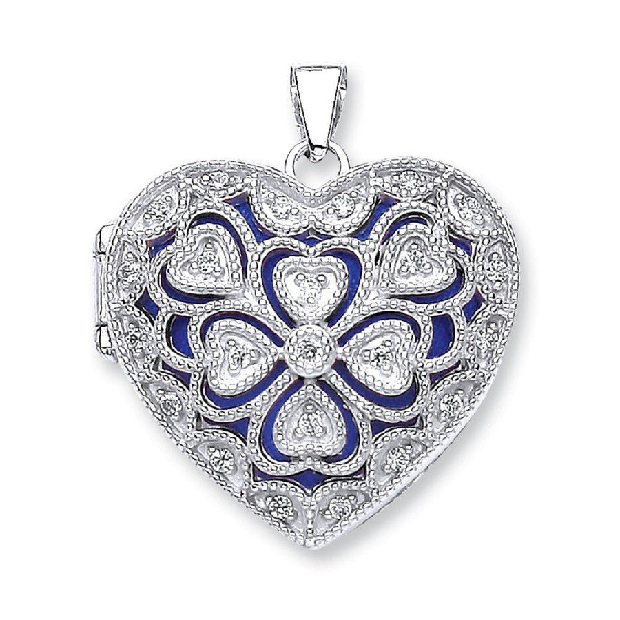 CZ Love Heart Shaped Locket Pendant Necklace in 925 Sterling Silver - My Jewel World