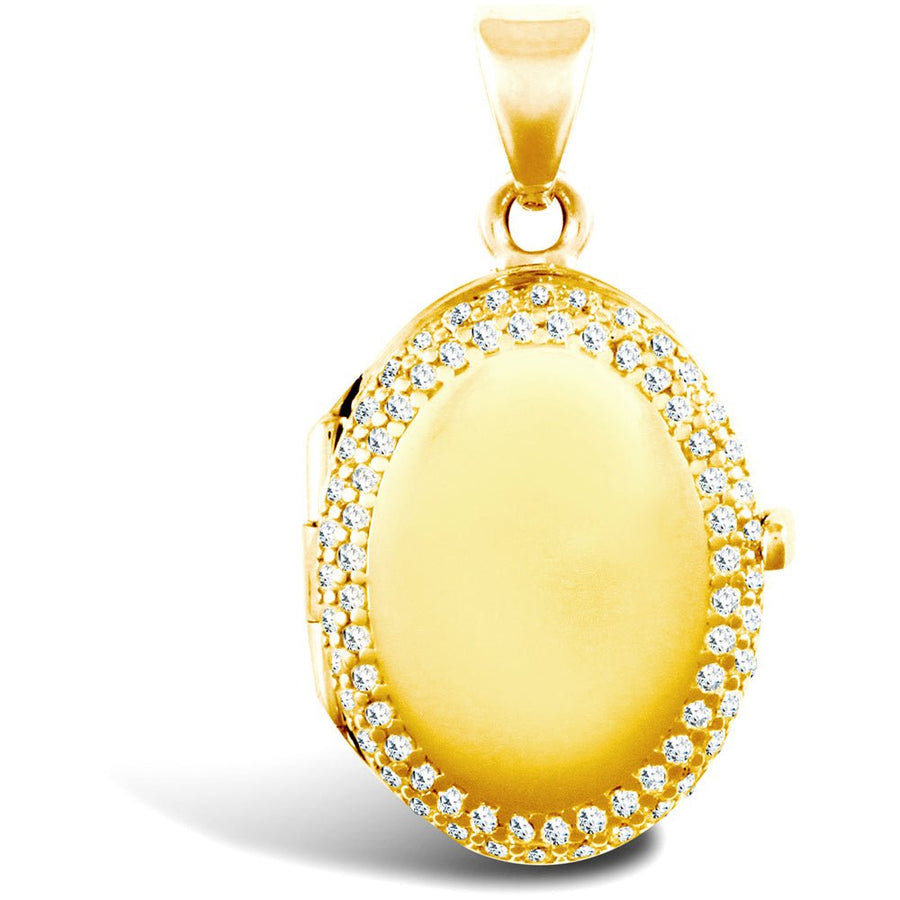 CZ Oval Shaped Locket Pendant Necklace in 9ct Yellow Gold - My Jewel World