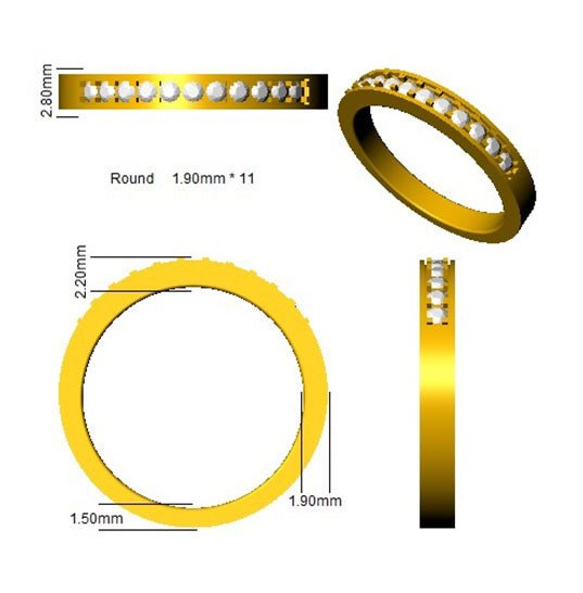 Diamond 11 Stone Eternity Ring 0.25ct F-VS Quality in 18k Yellow Gold - My Jewel World