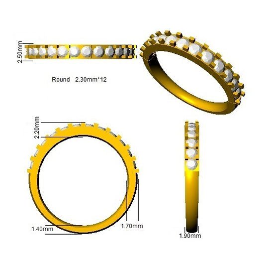 Diamond 12 Stone Eternity Ring 0.55ct F-VS Quality in 18k Yellow Gold - My Jewel World