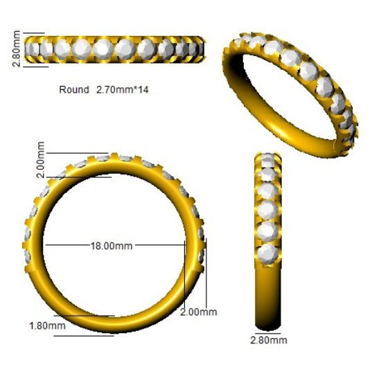 Diamond 14 Stone Eternity Ring 1.00ct F-VS Quality in 18k White Gold - My Jewel World