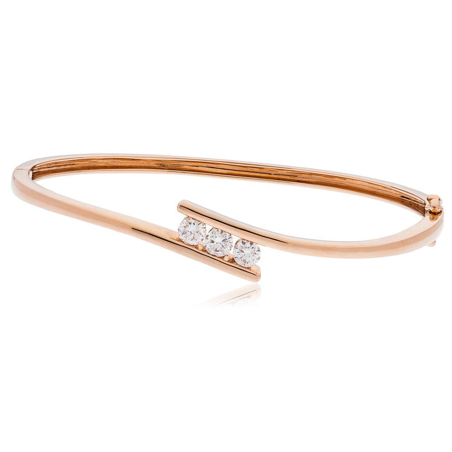 Diamond 3 Stone Bangle 0.33ct F VS Quality in 18k Rose Gold - My Jewel World