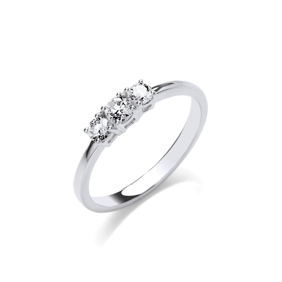 Diamond 3 Stone Engagement Ring 0.33ct H-SI Quality in 18K White Gold - My Jewel World
