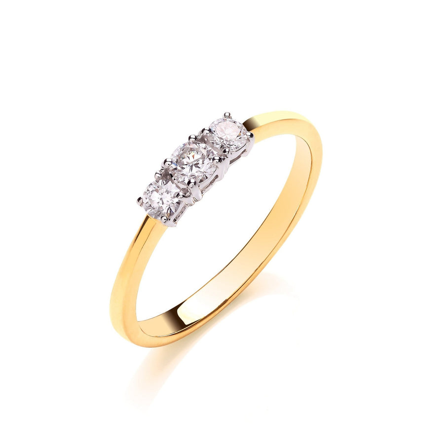 Diamond 3 Stone Engagement Ring 0.33ct H-SI Quality in 18K Yellow Gold - My Jewel World