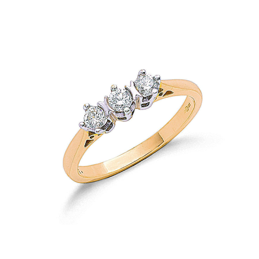 Diamond 3 Stone Engagement Ring 0.33ct H-SI Quality in 9K Yellow Gold - My Jewel World
