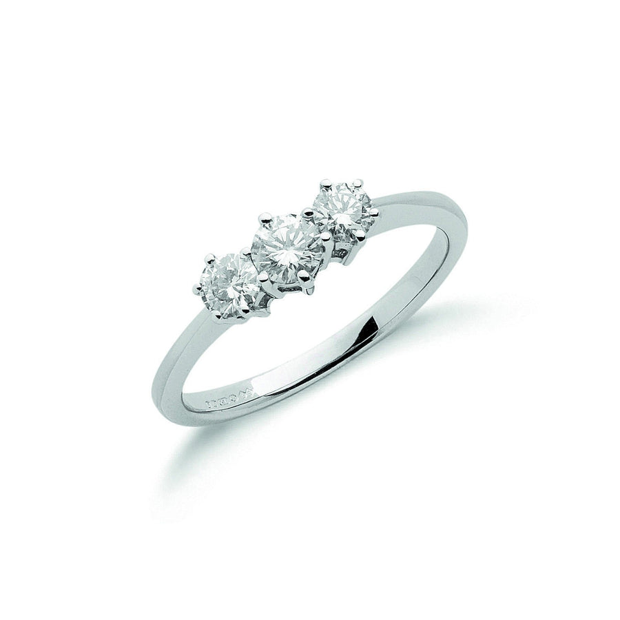 Diamond 3 Stone Engagement Ring 0.50ct H-SI Quality in 18K White Gold - My Jewel World