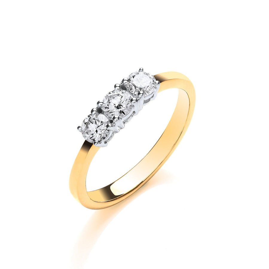 Diamond 3 Stone Engagement Ring 0.50ct H-SI Quality in 18K Yellow Gold - My Jewel World
