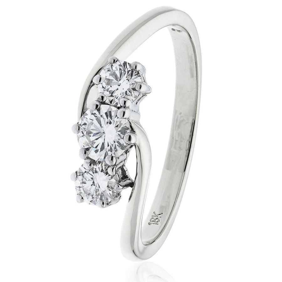 Diamond 3 Stone Engagement Ring 0.55ct F-VS Quality in 18k White Gold - My Jewel World