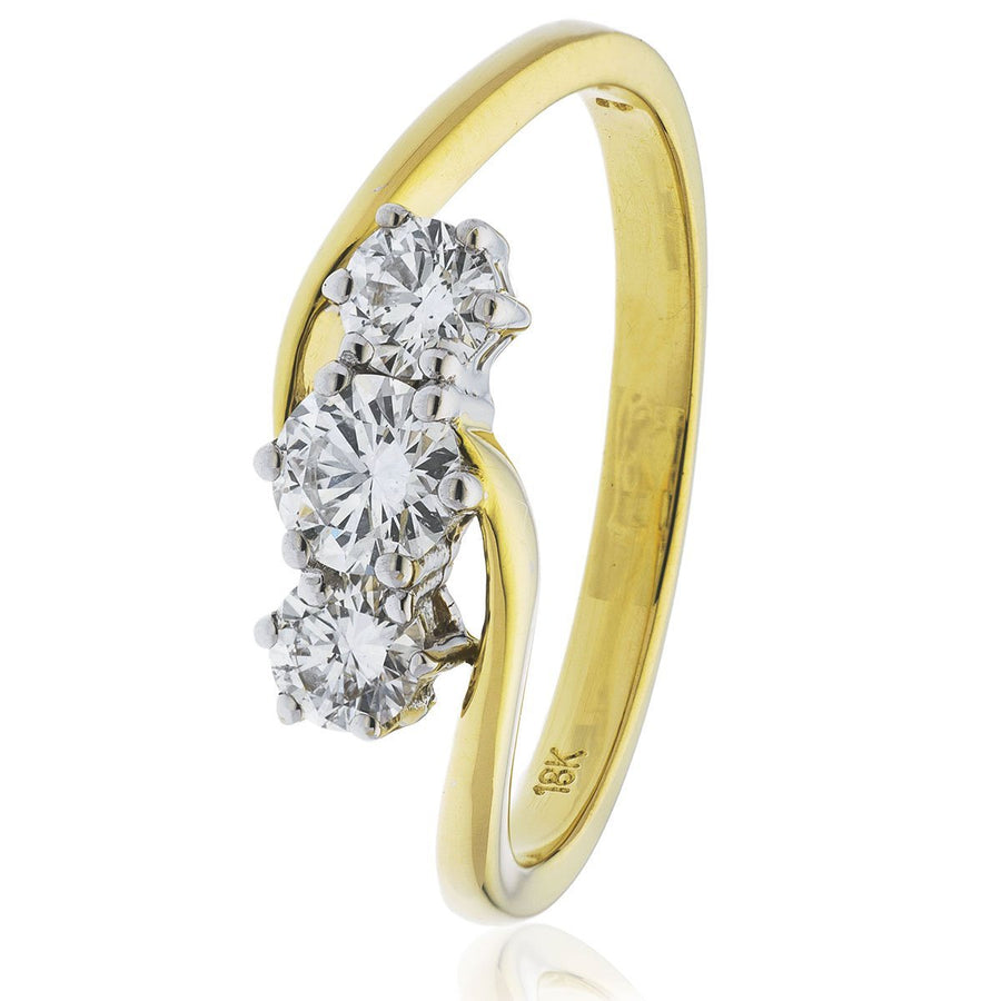 Diamond 3 Stone Engagement Ring 0.55ct F-VS Quality in 18k Yellow Gold - My Jewel World