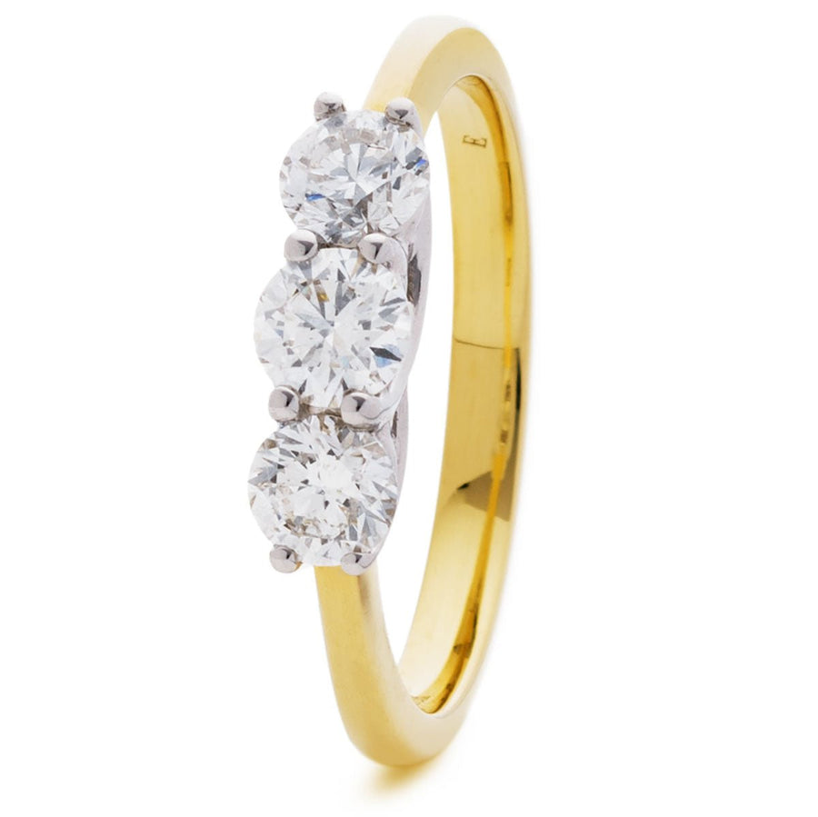 Diamond 3 Stone Engagement Ring 0.75ct F-VS Quality in 18k Yellow Gold - My Jewel World