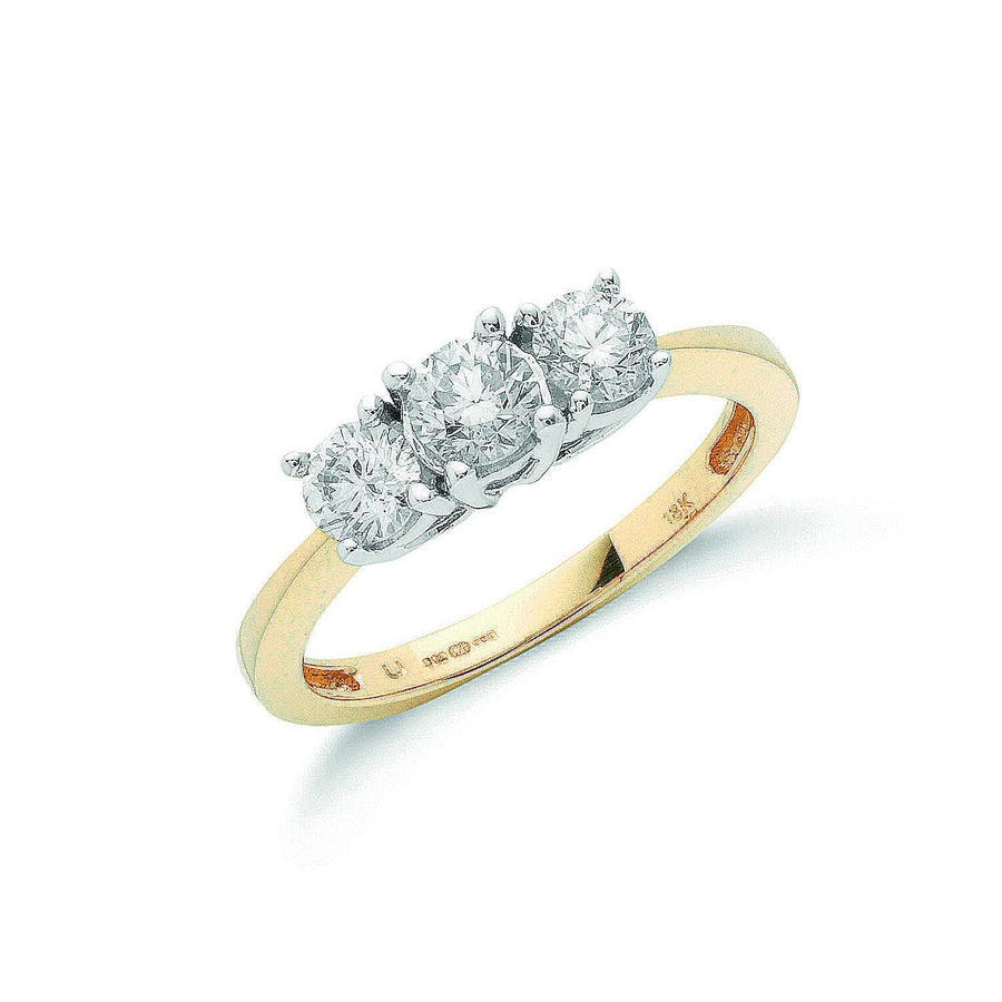 Diamond 3 Stone Engagement Ring 1.00ct H-SI Quality in 18K Yellow Gold - My Jewel World