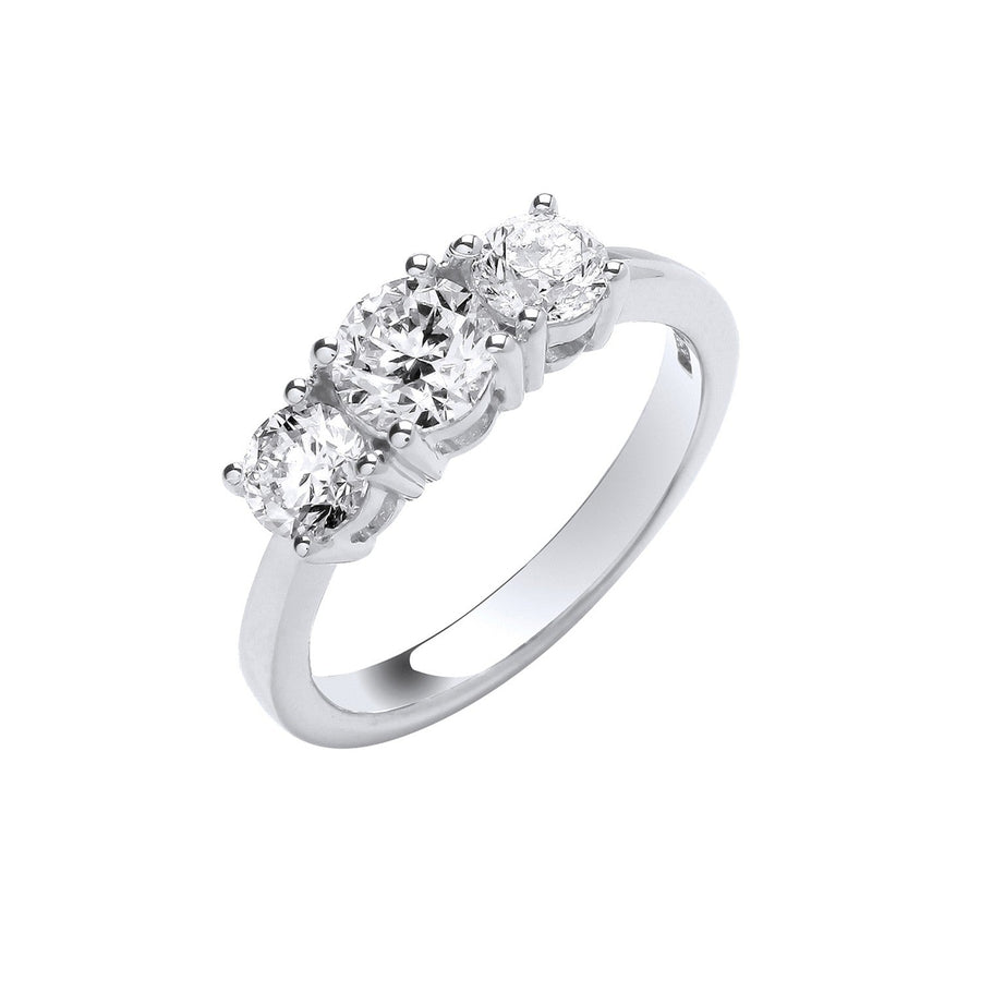 Diamond 3 Stone Engagement Ring 1.50ct H-SI Quality in 18K White Gold - My Jewel World