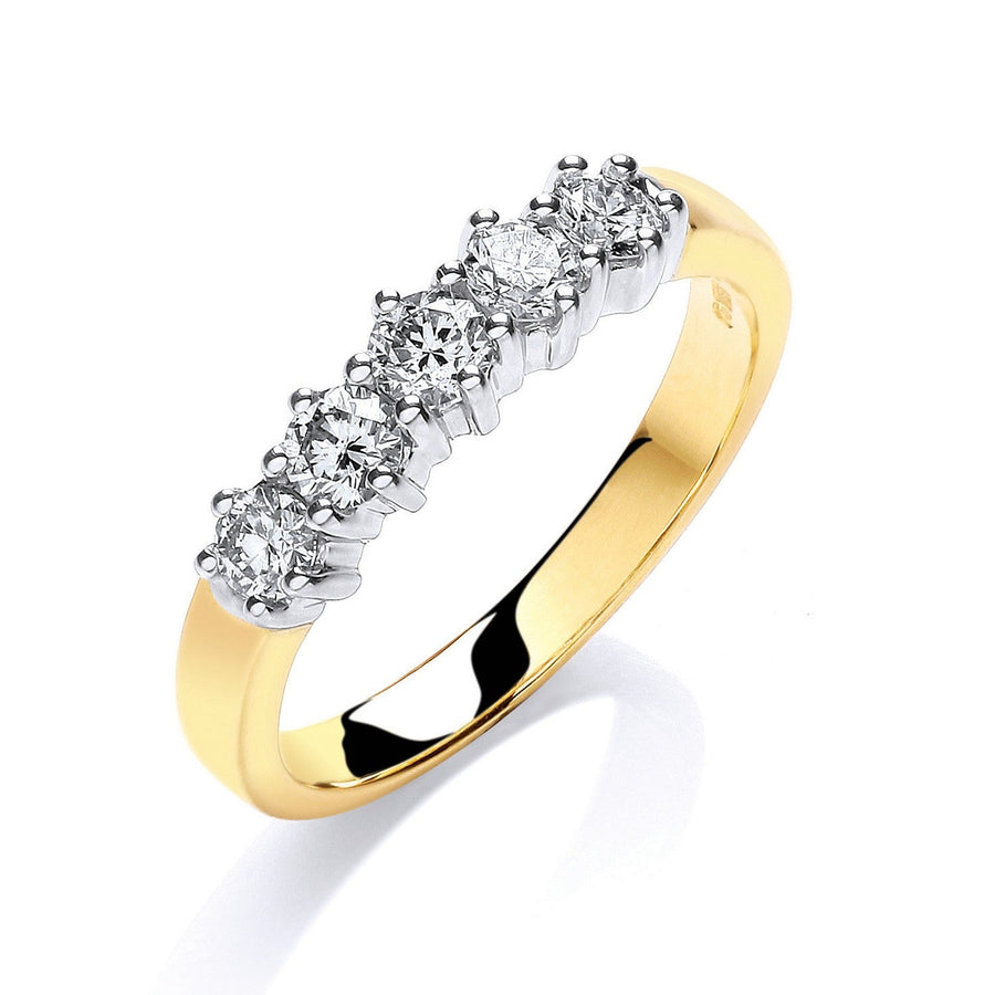 Diamond 5 Stone Engagement Ring 0.50ct H-SI Quality in 18K Yellow Gold - My Jewel World