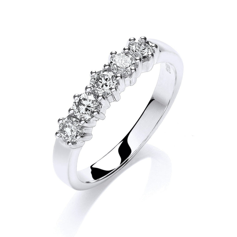 Diamond 5 Stone Ring 0.50ct H-SI Quality in 9K White Gold - My Jewel World