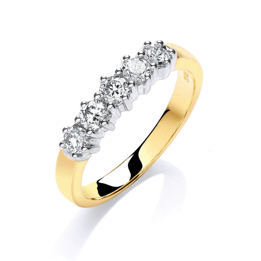 Diamond 5 Stone Ring 0.50ct H-SI Quality in 9K Yellow Gold - My Jewel World