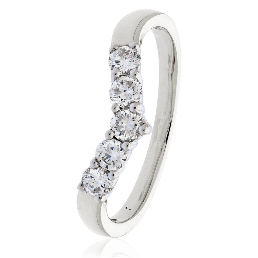 Diamond 5 Stone Wishbone Ring 0.45ct F-VS Quality in 18k White Gold - My Jewel World