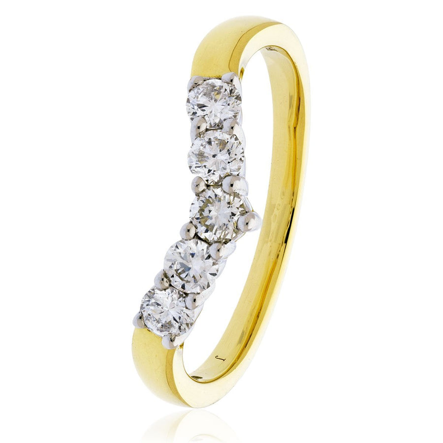 Diamond 5 Stone Wishbone Ring 0.45ct F-VS Quality in 18k Yellow Gold - My Jewel World