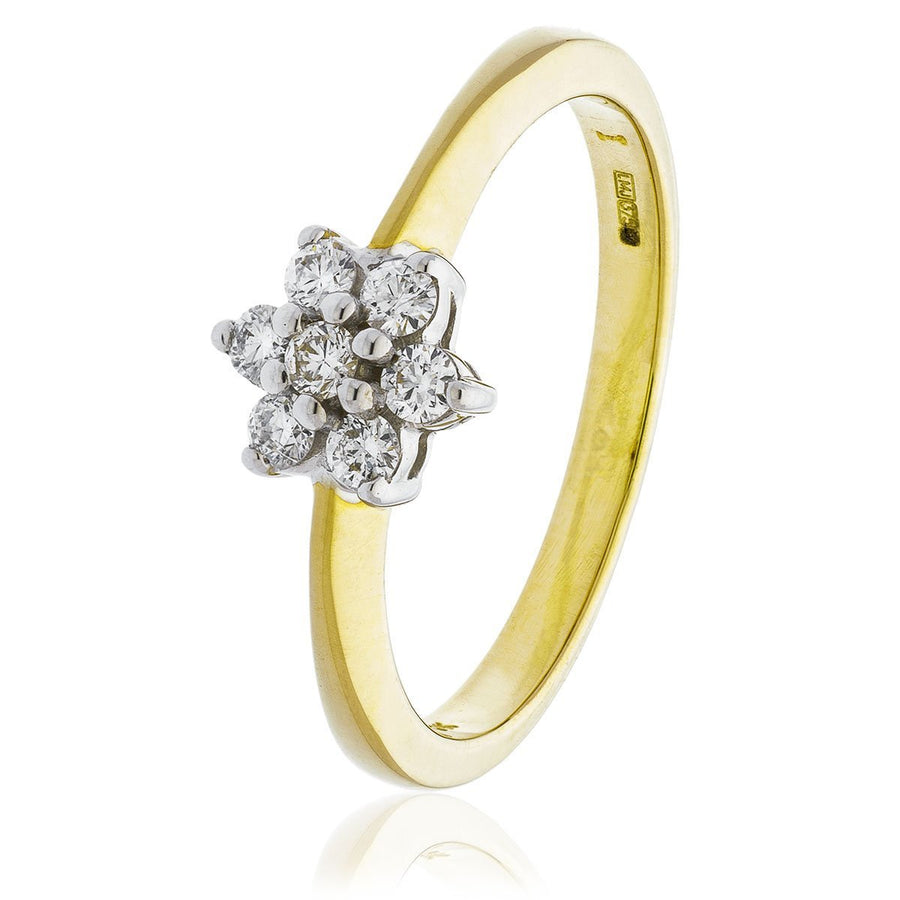 Diamond 7 Stone Cluster Ring 0.50ct F-VS Quality in 18k Yellow Gold - My Jewel World