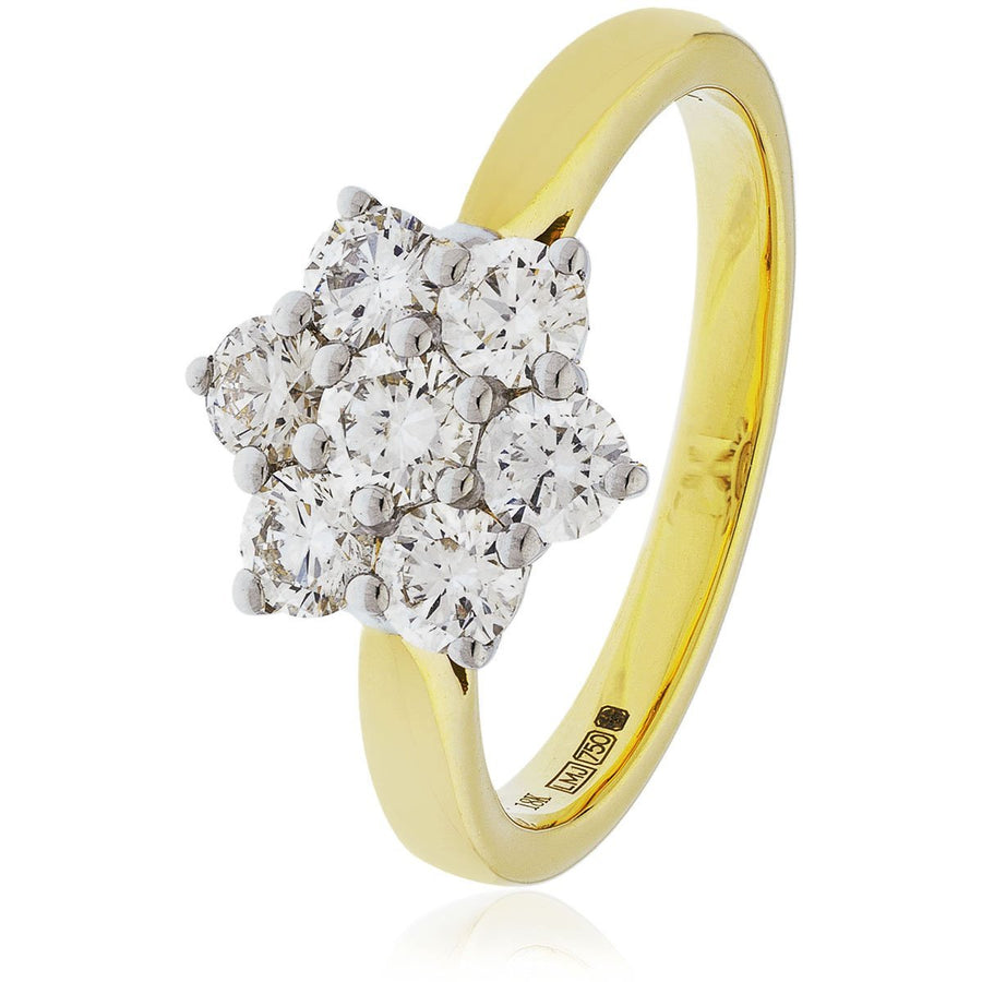 Diamond 7 Stone Cluster Ring 0.75ct F-VS Quality in 18k Yellow Gold - My Jewel World