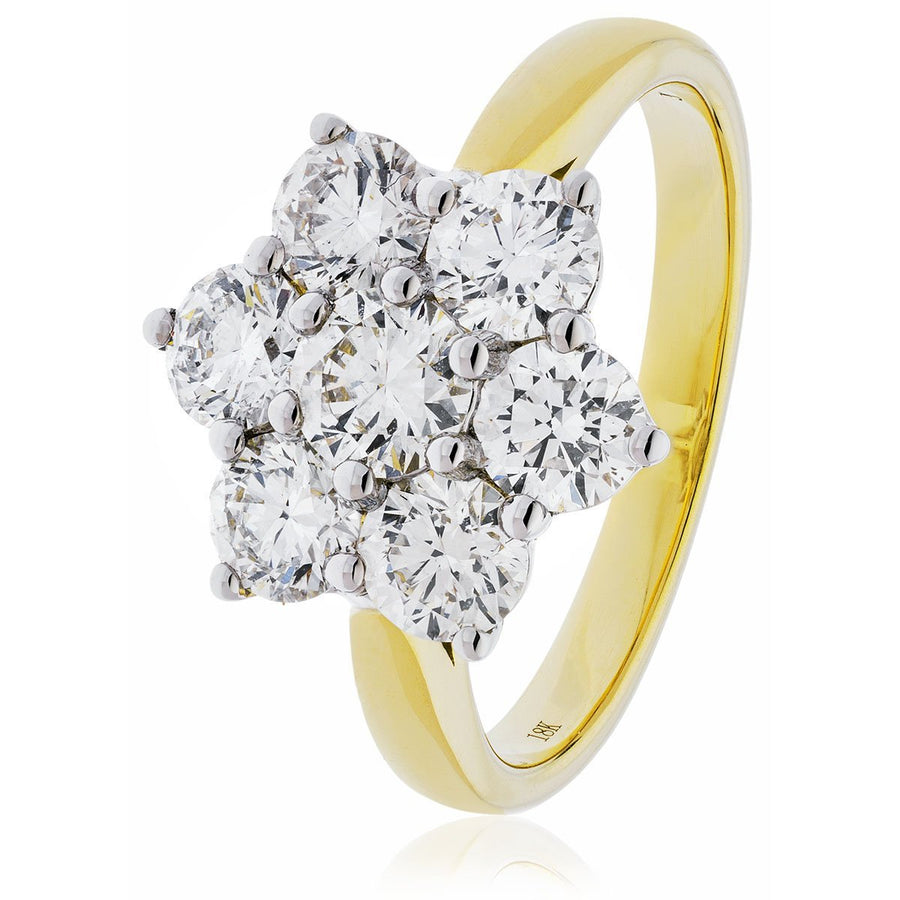 Diamond 7 Stone Cluster Ring 1.60ct F-VS Quality in 18k Yellow Gold - My Jewel World