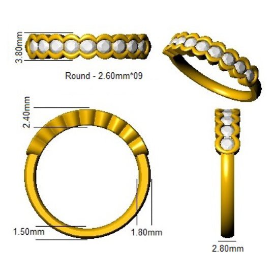 Diamond 9 Stone Eternity Ring 0.60ct F-VS Quality in 18k Yellow Gold - My Jewel World