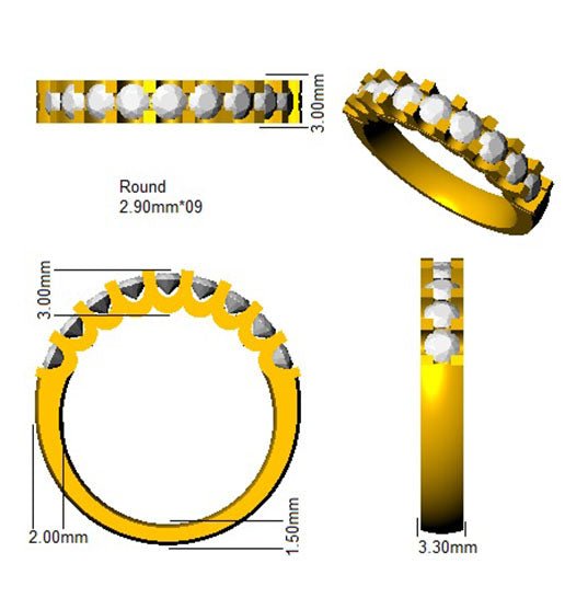 Diamond 9 Stone Eternity Ring 0.80ct F-VS Quality in 18k Yellow Gold - My Jewel World