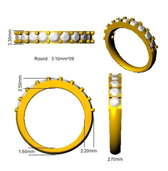 Diamond 9 Stone Eternity Ring 1.00ct F-VS Quality in 18k Yellow Gold - My Jewel World