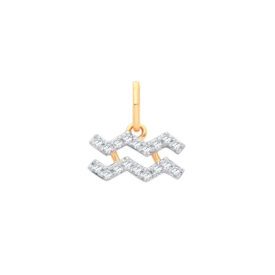 Diamond Aquarius Zodiac Pendant Necklace 0.10ct H-SI in 9K Yellow Gold - My Jewel World