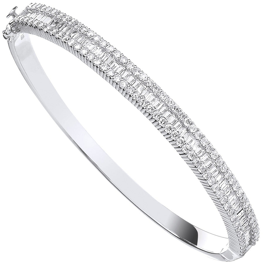 Diamond Baguette Brill Bangle 3.15ct H-SI Quality in 18K White Gold - My Jewel World
