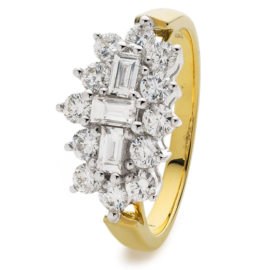 Diamond Boat Cluster Ring 1.00ct F-VS Quality in 18k Yellow Gold - My Jewel World