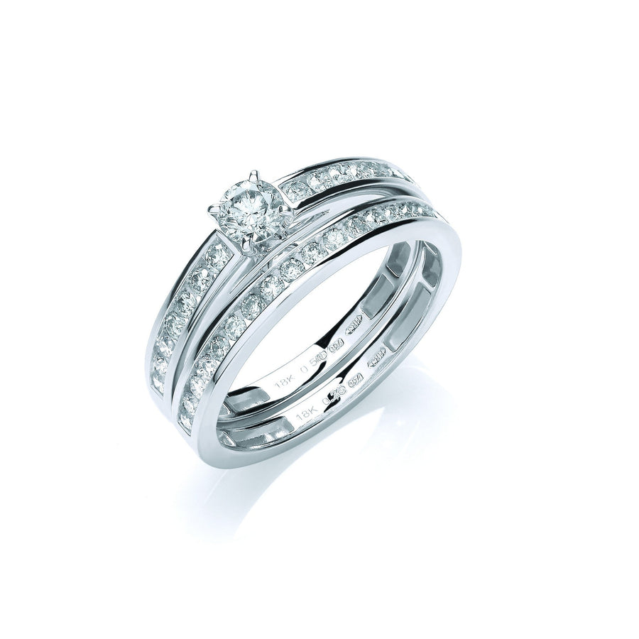 Diamond Bridal Ring Set 0.75ct H-SI Quality in 18K White Gold - My Jewel World
