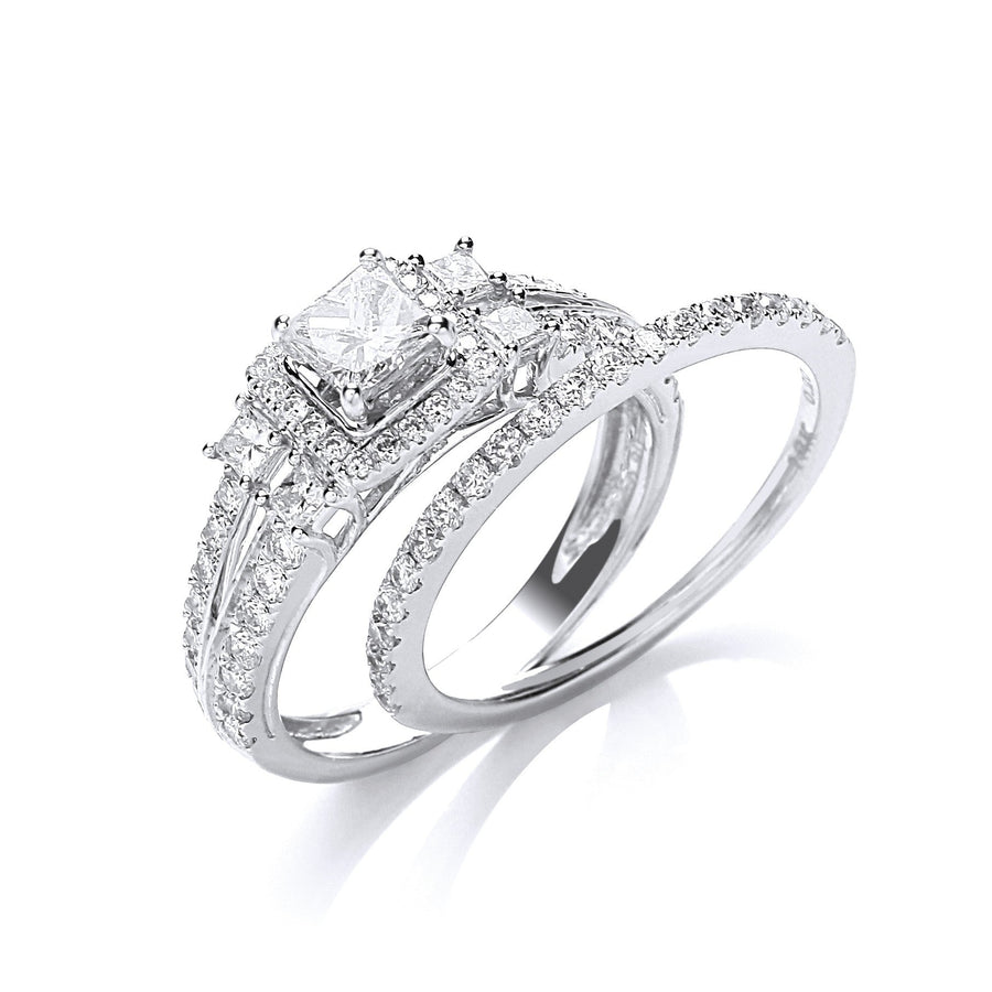 Diamond Bridal Ring Set 1.00ct H-SI Quality in 18K White Gold - My Jewel World