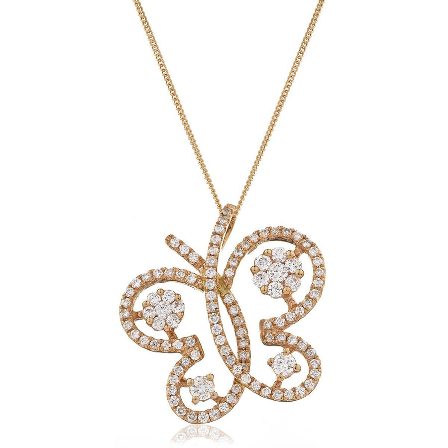 Diamond Butterfly Necklace 0.60ct F VS Quality in 18k Rose Gold - My Jewel World