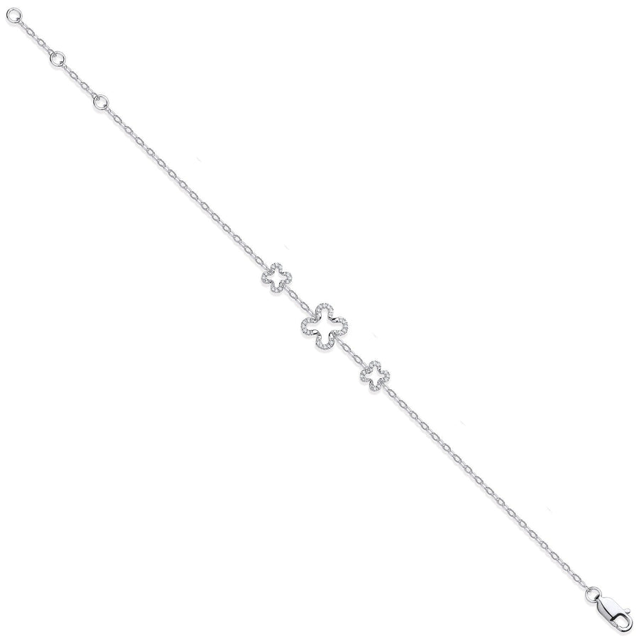 Diamond Clover Bracelet 7.5 Inch 0.11ct H-SI Quality in 9K White Gold - My Jewel World