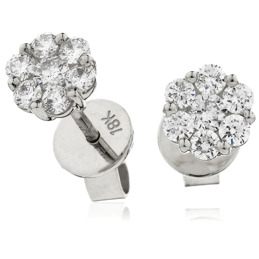 Diamond Cluster Earrings 0.75ct F VS Quality in 18k White Gold - My Jewel World