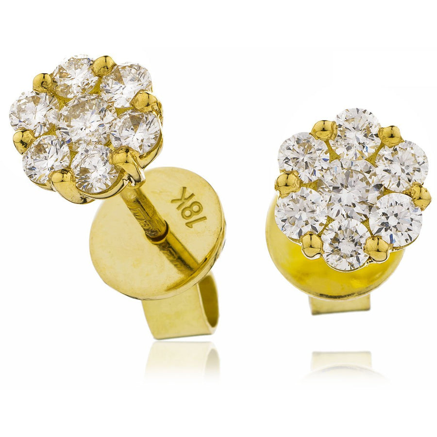 Diamond Cluster Earrings 0.75ct F VS Quality in 18k Yellow Gold - My Jewel World