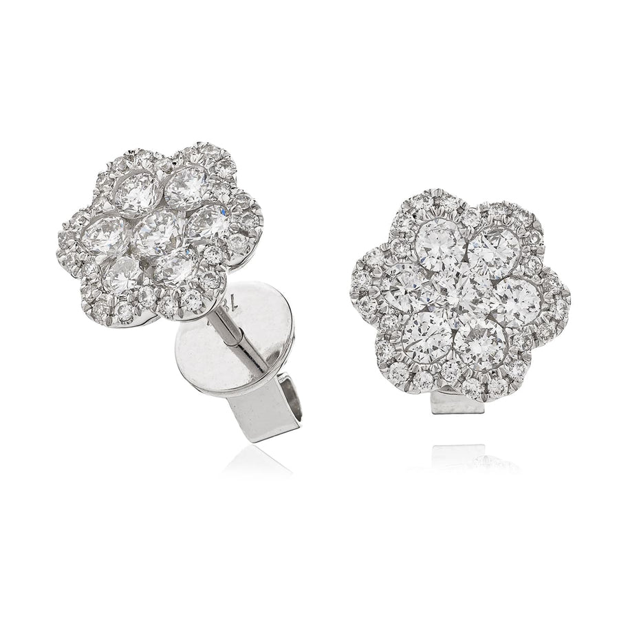 Diamond Cluster Earrings 0.90ct F VS Quality in 18k White Gold - My Jewel World