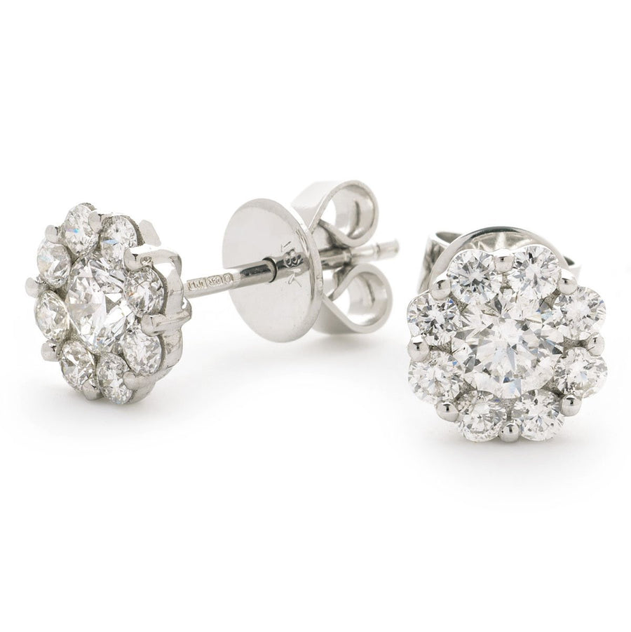 Diamond Cluster Earrings 1.00ct F VS Quality in 18k White Gold - My Jewel World