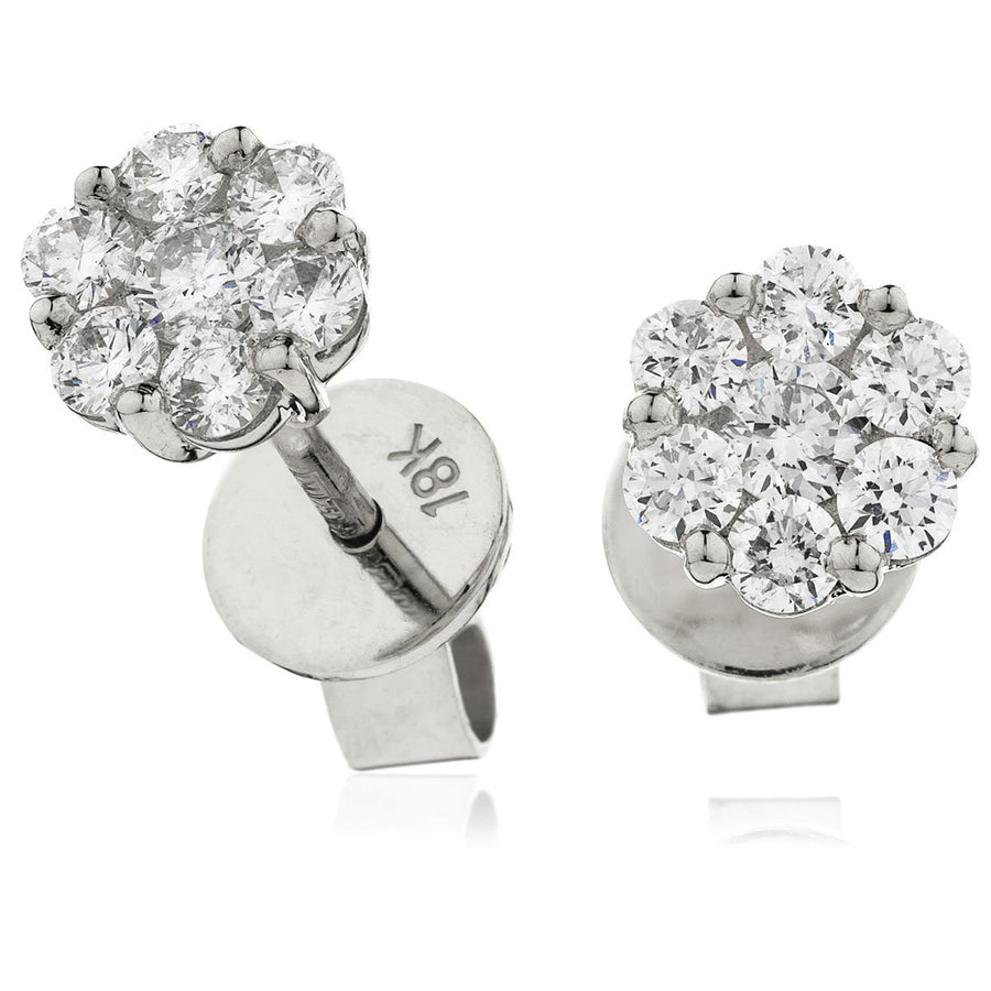 Diamond Cluster Earrings 1.00ct F VS Quality in 18k White Gold - My Jewel World