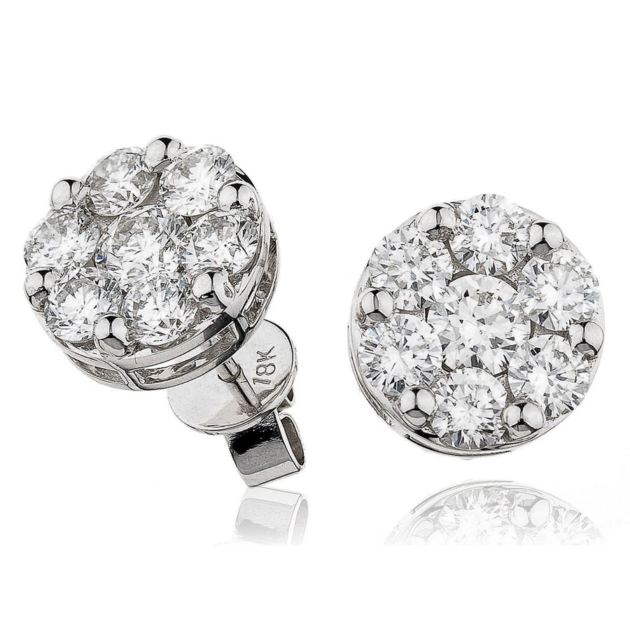 Diamond Cluster Earrings 1.00ct F VS Quality in 18k White Gold - My Jewel World